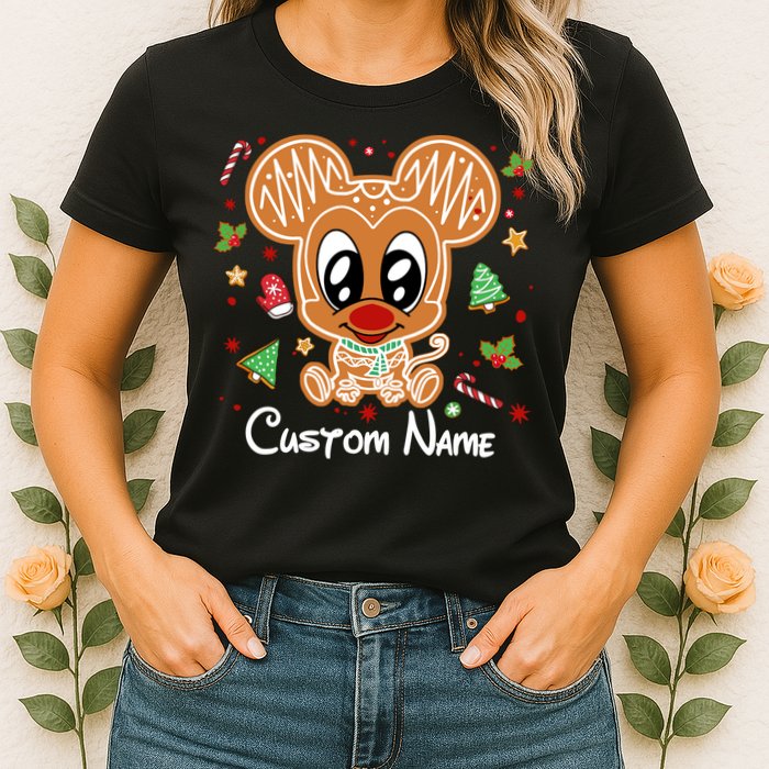 Personalized Custom Name Cute Mouse Family Christmas Womens T-Shirt