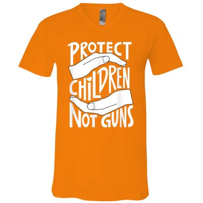 Protect Children Not Guns Orange V-Neck T-Shirt