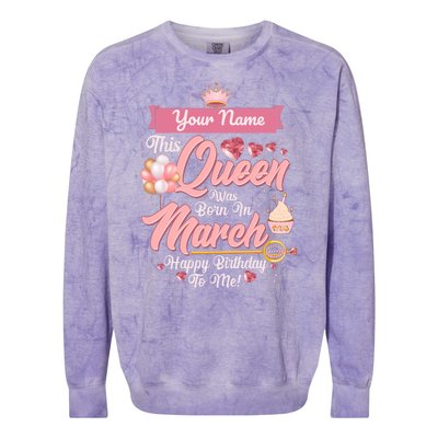 Personalized Custom Name This Queen Was Born In March Happy Birthday To Me Colorblast Crewneck Sweatshirt