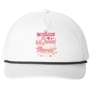 Personalized Custom Name This Queen Was Born In March Happy Birthday To Me Snapback Five-Panel Rope Hat