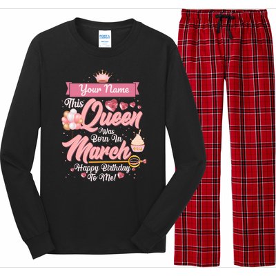 Personalized Custom Name This Queen Was Born In March Happy Birthday To Me Long Sleeve Pajama Set