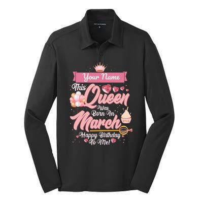 Personalized Custom Name This Queen Was Born In March Happy Birthday To Me Silk Touch Performance Long Sleeve Polo