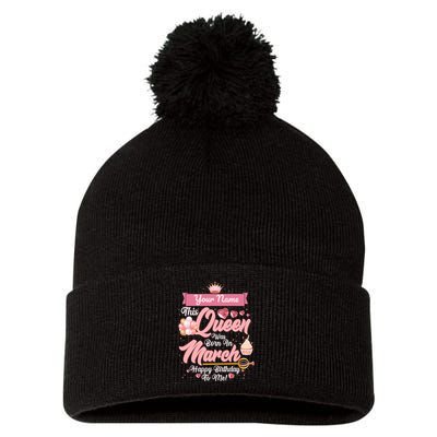 Personalized Custom Name This Queen Was Born In March Happy Birthday To Me Pom Pom 12in Knit Beanie