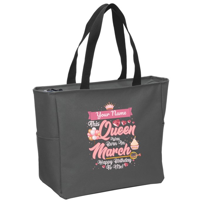 Personalized Custom Name This Queen Was Born In March Happy Birthday To Me Zip Tote Bag