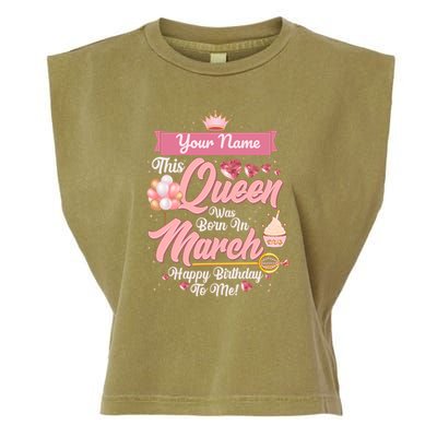 Personalized Custom Name This Queen Was Born In March Happy Birthday To Me Garment-Dyed Women's Muscle Tee