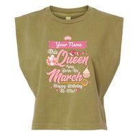 Personalized Custom Name This Queen Was Born In March Happy Birthday To Me Garment-Dyed Women's Muscle Tee