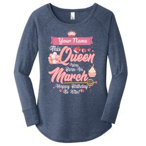 Personalized Custom Name This Queen Was Born In March Happy Birthday To Me Women's Perfect Tri Tunic Long Sleeve Shirt