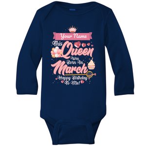 Personalized Custom Name This Queen Was Born In March Happy Birthday To Me Baby Long Sleeve Bodysuit