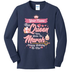 Personalized Custom Name This Queen Was Born In March Happy Birthday To Me Kids Long Sleeve Shirt