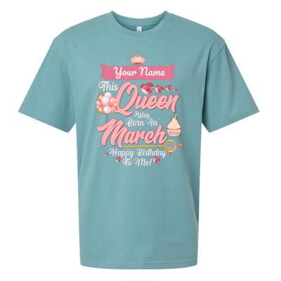 Personalized Custom Name This Queen Was Born In March Happy Birthday To Me Sueded Cloud Jersey T-Shirt