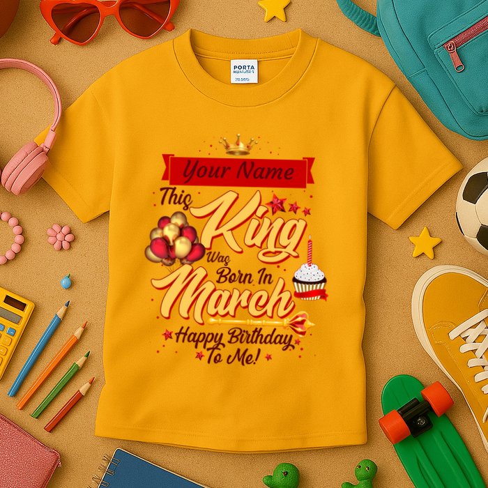 Please Delete! Personalized Custom Name This King Was Born In March Happy Birthday To Me  Kids T-Shirt