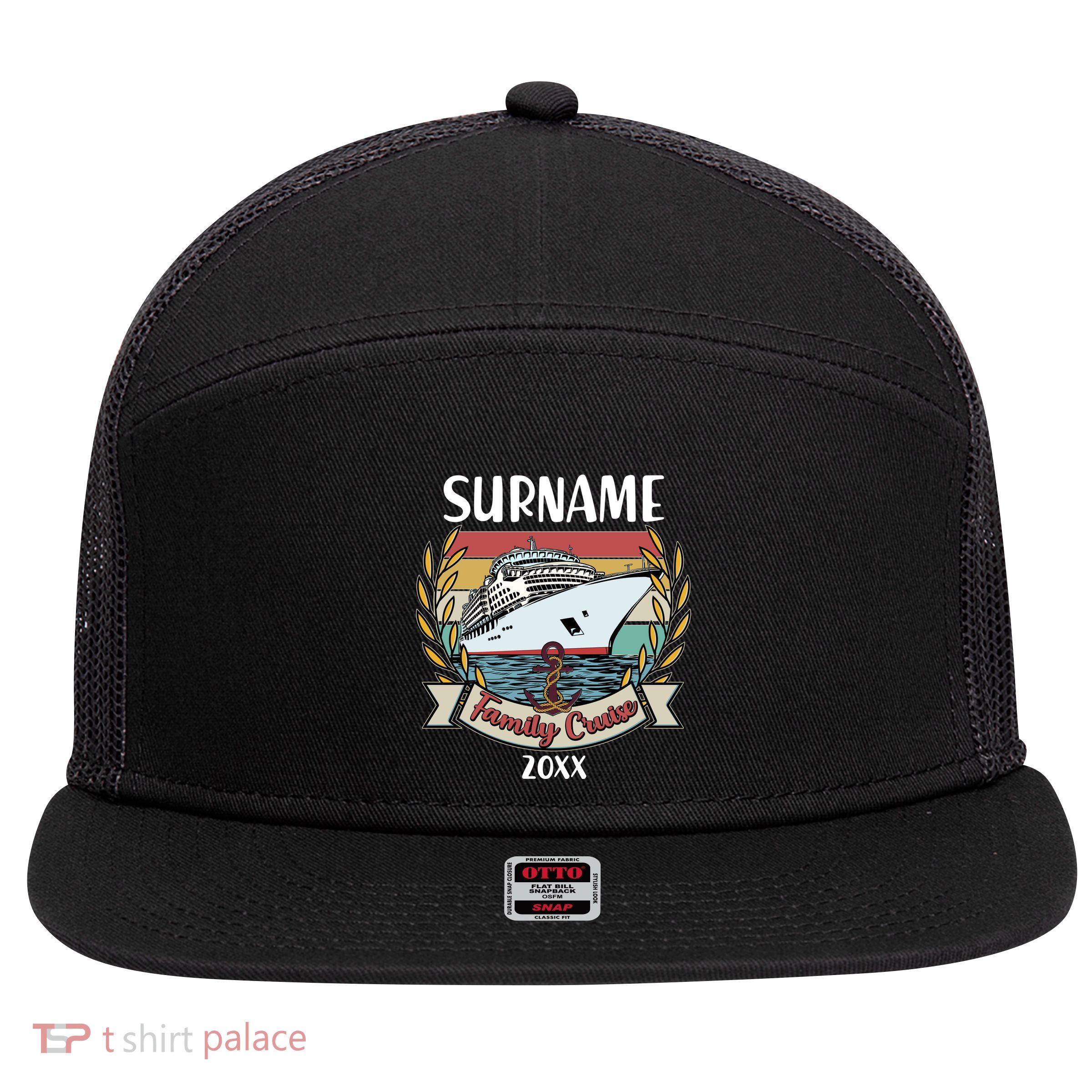 Personalized Custom Name And Year Family Cruise 7 Panel Mesh Trucker Snapback Hat