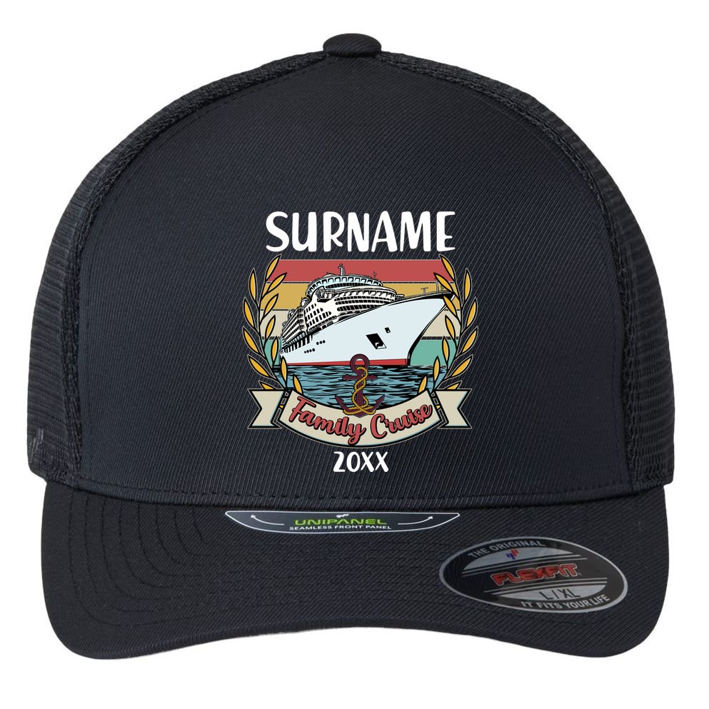 Personalized Custom Name And Year Family Cruise Flexfit Unipanel Trucker Cap