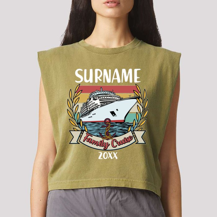 Personalized Custom Name And Year Family Cruise Garment-Dyed Women's Muscle Tee