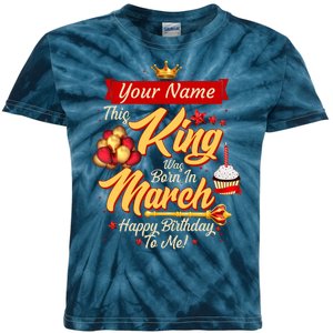 Personalized Custom Name This King Was Born In March Happy Birthday To Me Kids Tie-Dye T-Shirt