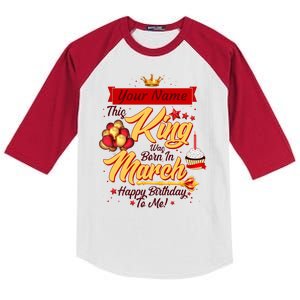 Personalized Custom Name This King Was Born In March Happy Birthday To Me Kids Colorblock Raglan Jersey