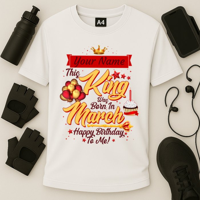 Personalized Custom Name This King Was Born In March Happy Birthday To Me Performance Shirt