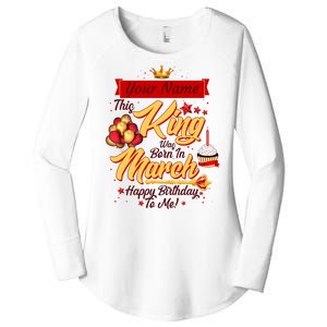 Personalized Custom Name This King Was Born In March Happy Birthday To Me Women's Perfect Tri Tunic Long Sleeve Shirt