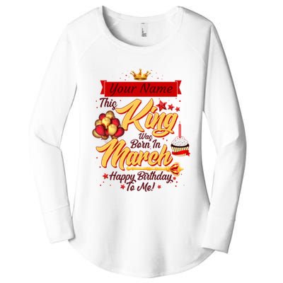 Personalized Custom Name This King Was Born In March Happy Birthday To Me Women's Perfect Tri Tunic Long Sleeve Shirt