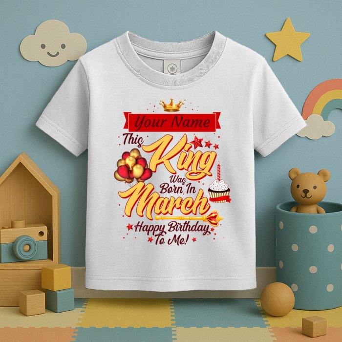 Personalized Custom Name This King Was Born In March Happy Birthday To Me Toddler T-Shirt