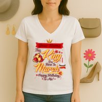 Personalized Custom Name This King Was Born In March Happy Birthday To Me Women's V-Neck T-Shirt