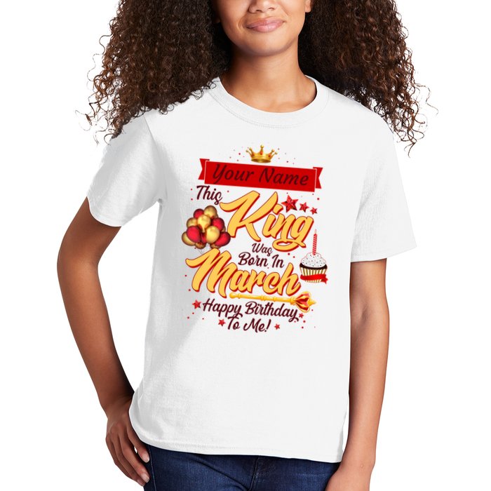 Personalized Custom Name This King Was Born In March Happy Birthday To Me Kids T-Shirt