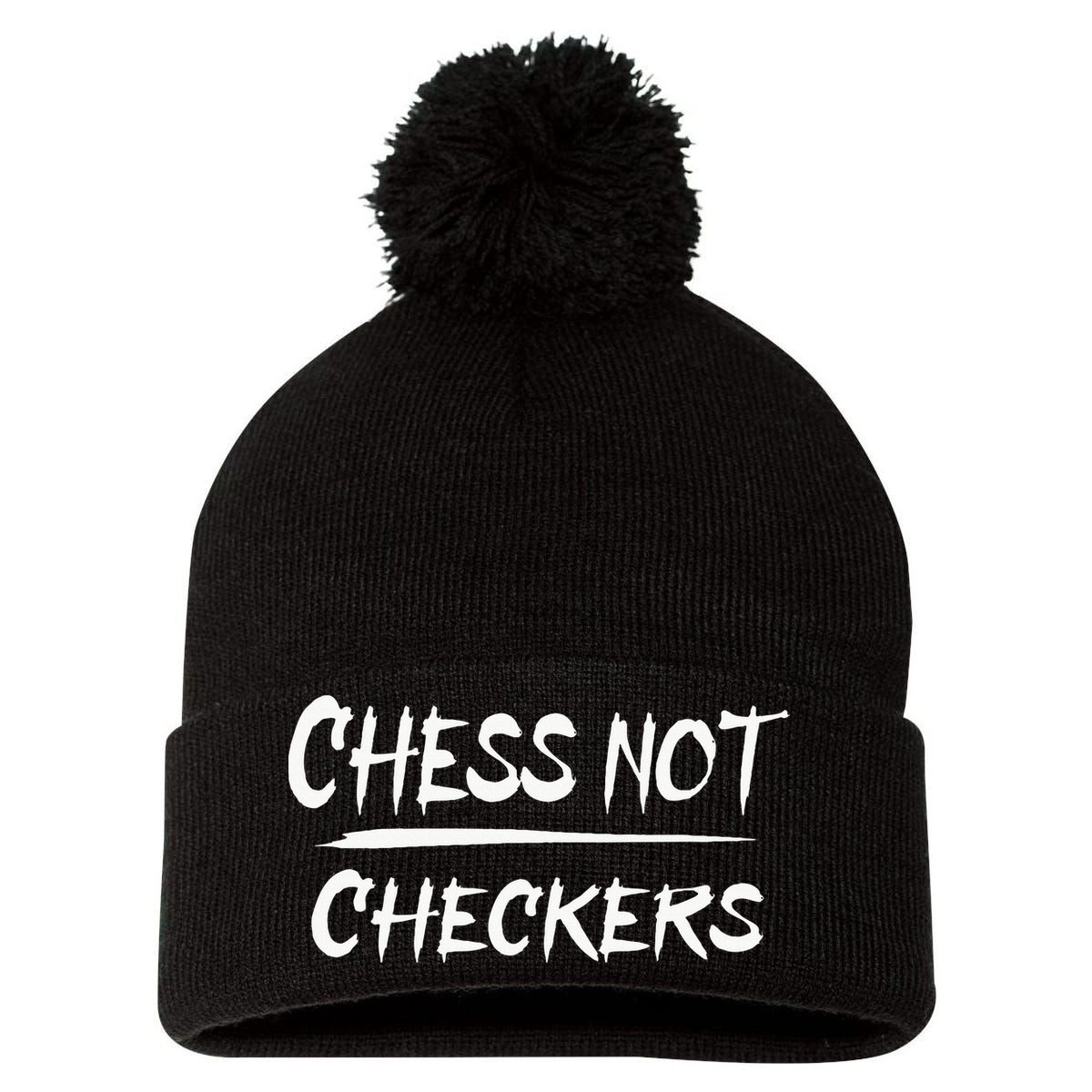 Play Chess Not Checkers Separate To Elevate Pom Pom 12in Knit Beanie