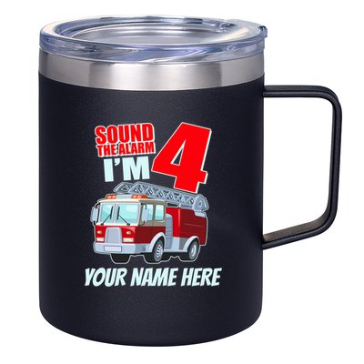Personalized Custom Name Cute Funny Sound The Alarm I'm 4 Four 12oz Stainless Steel Coffee Mug