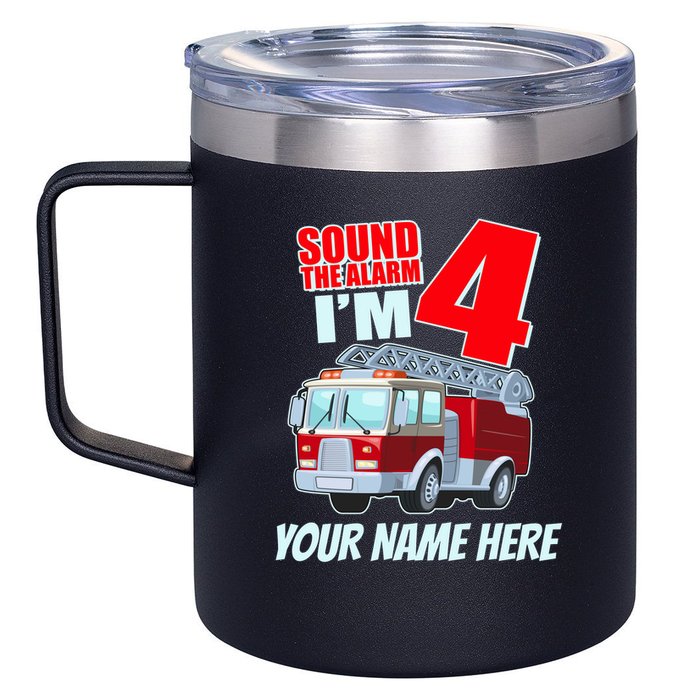 Personalized Custom Name Cute Funny Sound The Alarm I'm 4 Four 12oz Stainless Steel Coffee Mug