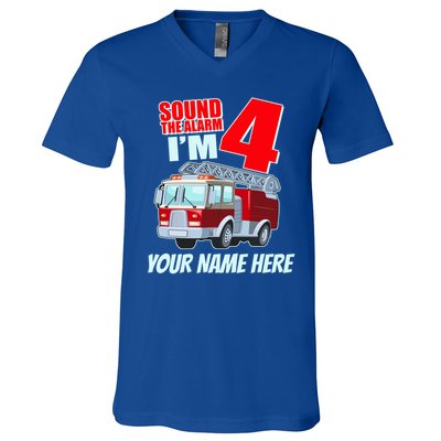 Personalized Custom Name Cute Funny Sound The Alarm I'm 4 Four V-Neck T-Shirt