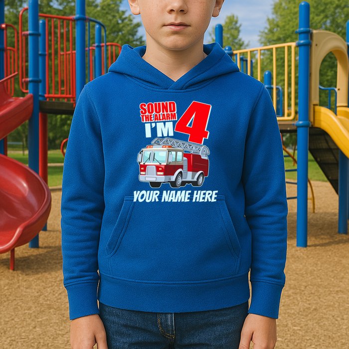 Personalized Custom Name Cute Funny Sound The Alarm I'm 4 Four Kids Hoodie