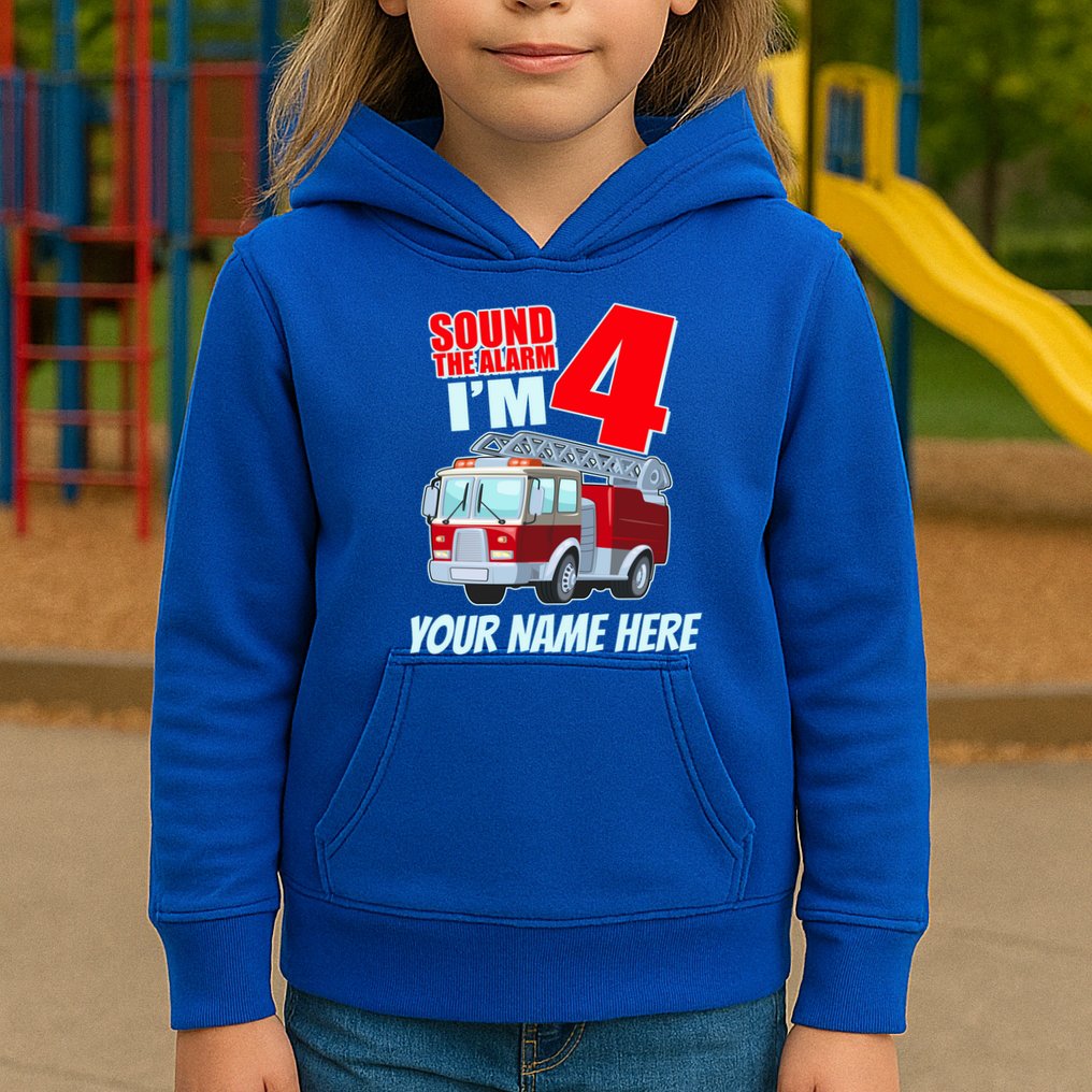 Personalized Custom Name Cute Funny Sound The Alarm I'm 4 Four Kids Hoodie