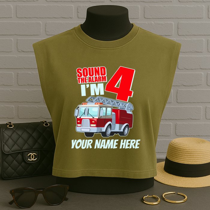 Personalized Custom Name Cute Funny Sound The Alarm I'm 4 Four Garment-Dyed Women's Muscle Tee