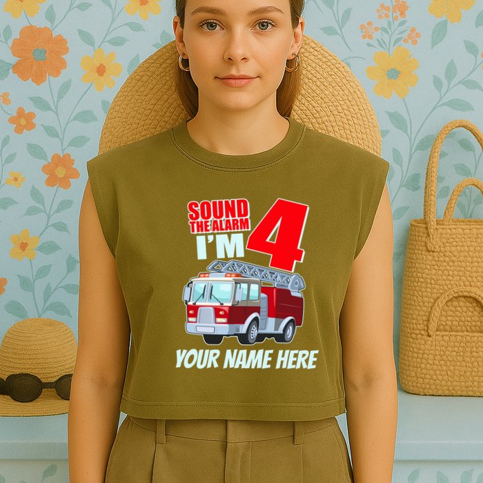 Personalized Custom Name Cute Funny Sound The Alarm I'm 4 Four Garment-Dyed Women's Muscle Tee