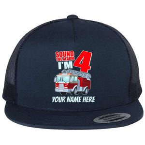 Personalized Custom Name Cute Funny Sound The Alarm I'm 4 Four Flat Bill Trucker Hat