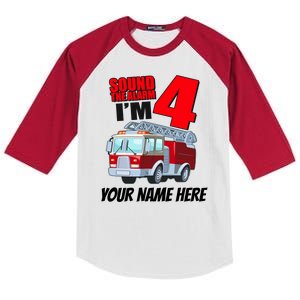 Personalized Custom Name Cute Funny Sound The Alarm I'm 4 Four Kids Colorblock Raglan Jersey