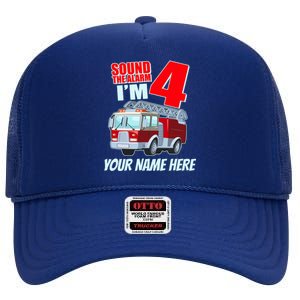 Personalized Custom Name Cute Funny Sound The Alarm I'm 4 Four High Crown Mesh Back Trucker Hat