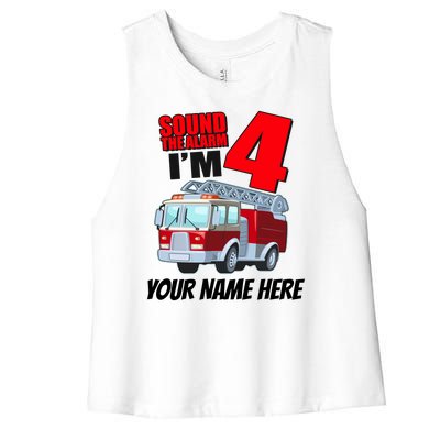 Personalized Custom Name Cute Funny Sound The Alarm I'm 4 Four Women's Racerback Cropped Tank