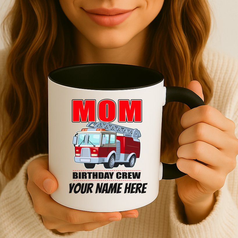 Personalized Custom Name Cute Funny Mom Birthday Crew Firetruck Mug