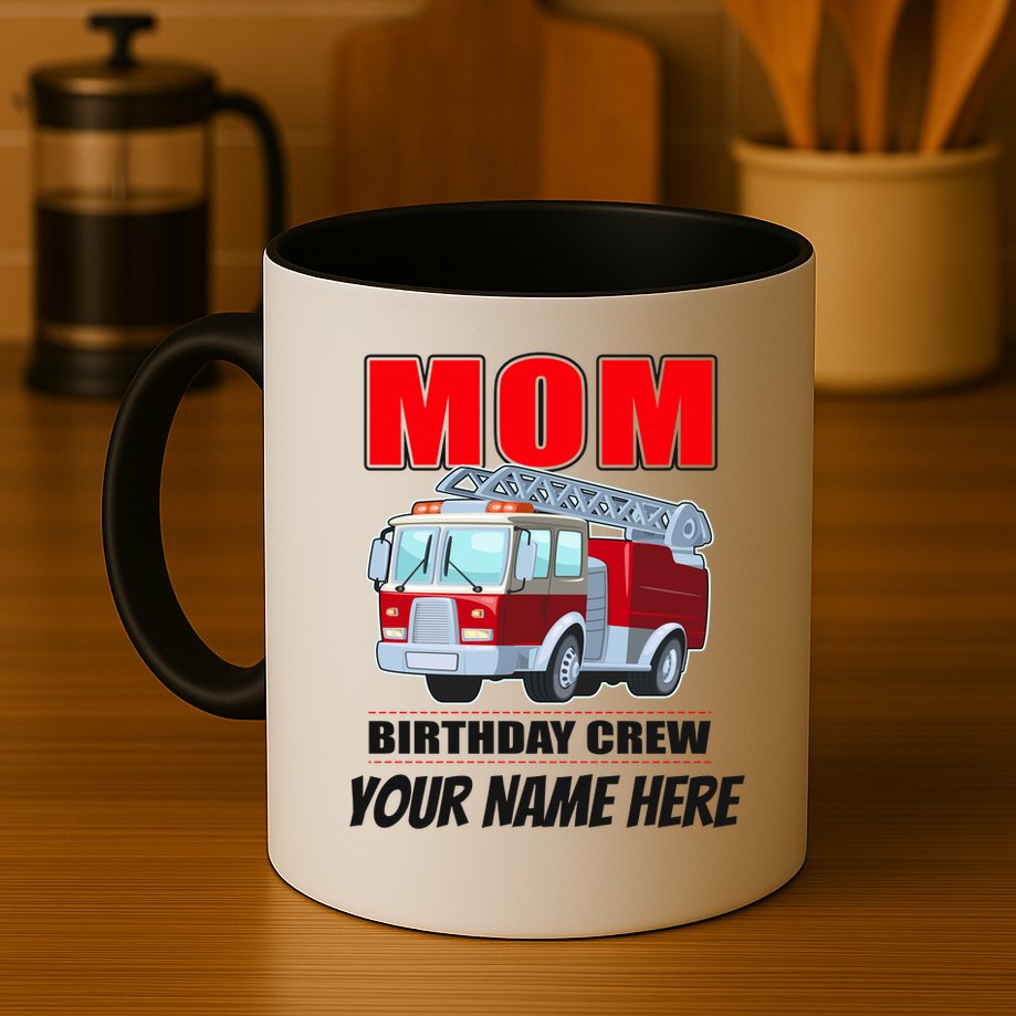 Personalized Custom Name Cute Funny Mom Birthday Crew Firetruck Mug