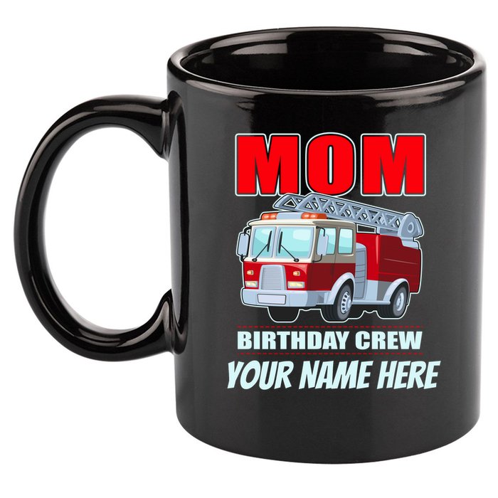 Personalized Custom Name Cute Funny Mom Birthday Crew Firetruck 11oz C Handle Ceramic Mug