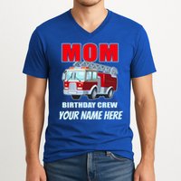Personalized Custom Name Cute Funny Mom Birthday Crew Firetruck V-Neck T-Shirt