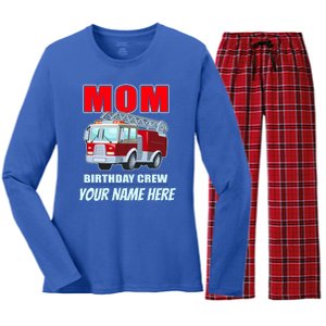 Personalized Custom Name Cute Funny Mom Birthday Crew Firetruck Women's Long Sleeve Flannel Pajama Set 