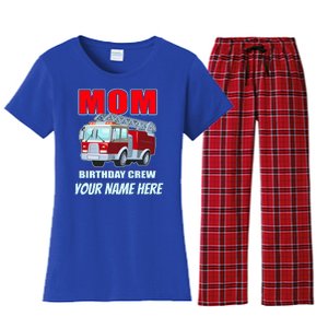 Personalized Custom Name Cute Funny Mom Birthday Crew Firetruck Women's Flannel Pajama Set