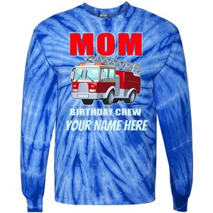 Personalized Custom Name Cute Funny Mom Birthday Crew Firetruck Tie-Dye Long Sleeve Shirt