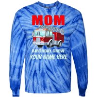 Personalized Custom Name Cute Funny Mom Birthday Crew Firetruck Tie-Dye Long Sleeve Shirt