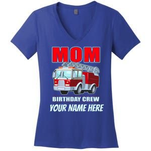 Personalized Custom Name Cute Funny Mom Birthday Crew Firetruck Women's V-Neck T-Shirt