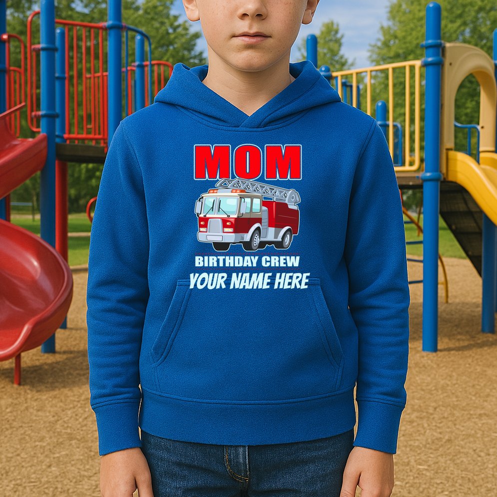 Personalized Custom Name Cute Funny Mom Birthday Crew Firetruck Kids Hoodie