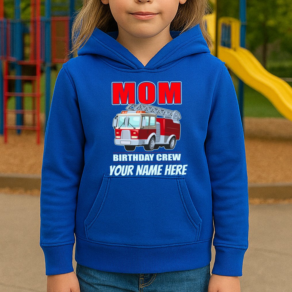 Personalized Custom Name Cute Funny Mom Birthday Crew Firetruck Kids Hoodie
