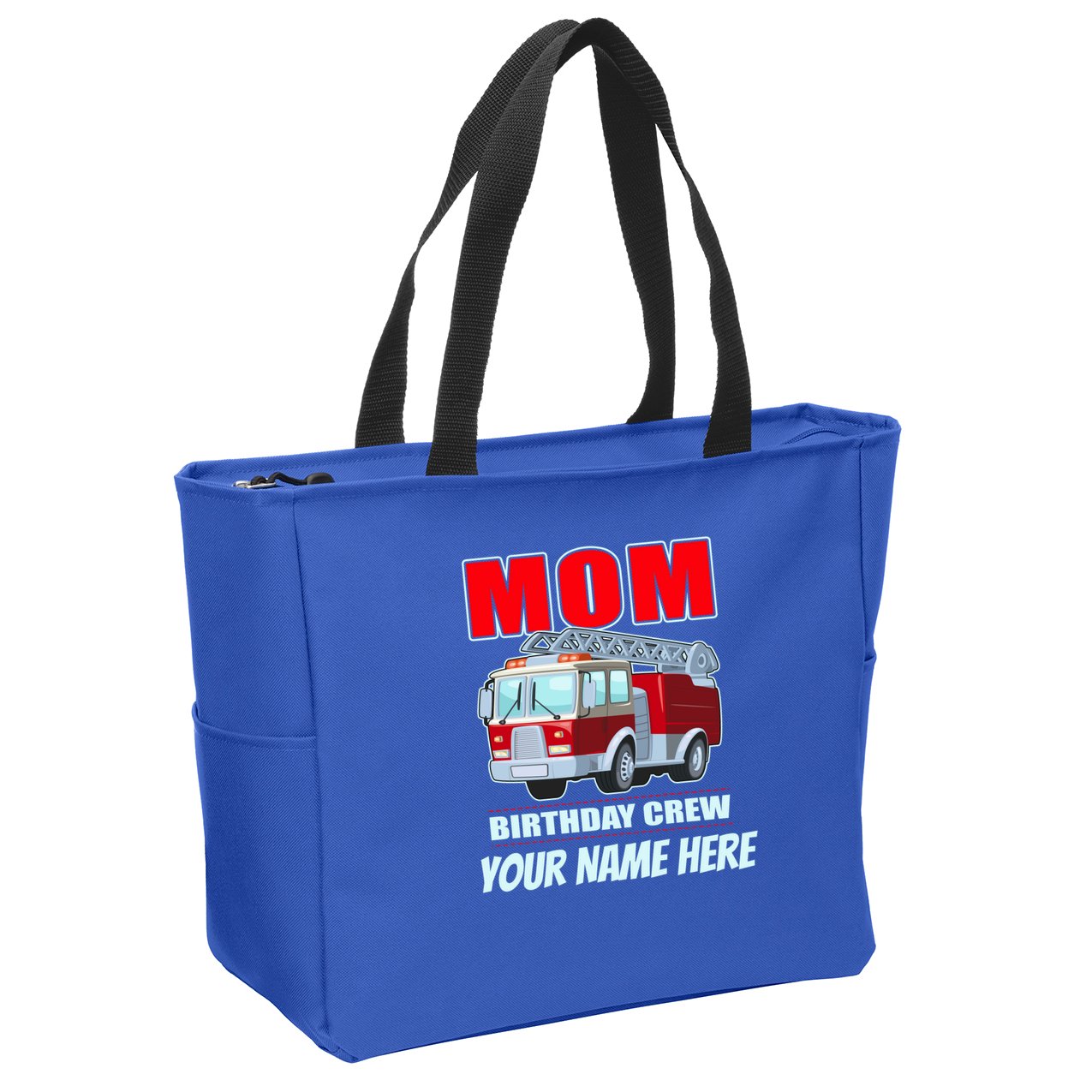 Personalized Custom Name Cute Funny Mom Birthday Crew Firetruck Zip Tote Bag